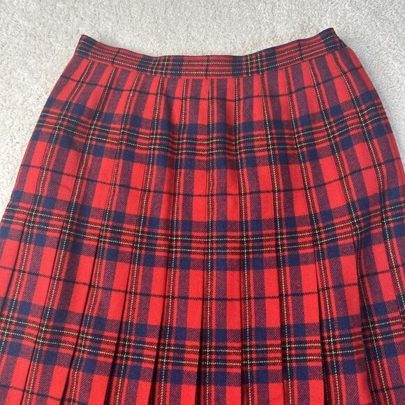 VTG Pendleton Skirt Women's 8 Red Leslie Tartan 100% Virgin Wool Pleated - Picture 2 of 12